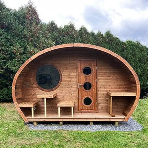 SaunaLife 8 Person Outdoor Barrel Sauna with Changeroom | G11 Sauna Life