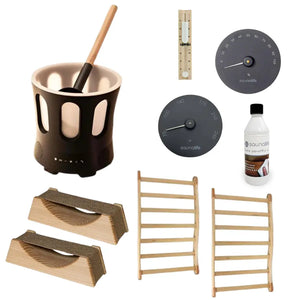 Essential Sauna Accessories Package | Bucket & Ladle, Thermometer, Hygrometer, Sand Timer, Backrest, Headrest, Paraffin Oil SaunaLife