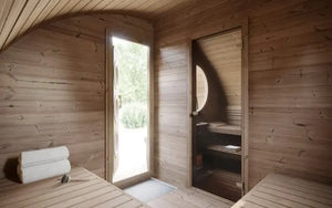 SaunaLife 8 Person Outdoor Barrel Sauna with Changeroom | G11 Sauna Life
