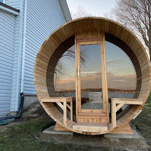Dundalk Tranquility Barrel Sauna w/ Panoramic Glass 4-8 Persons - Fitness Recovery Lab