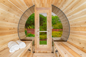 Dundalk Serenity Barrel Sauna 2-4 Persons w/ Panoramic Glass - Fitness Recovery Lab