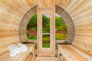 Dundalk Serenity Barrel Sauna 2-4 Persons w/ Panoramic Glass - Fitness Recovery Lab