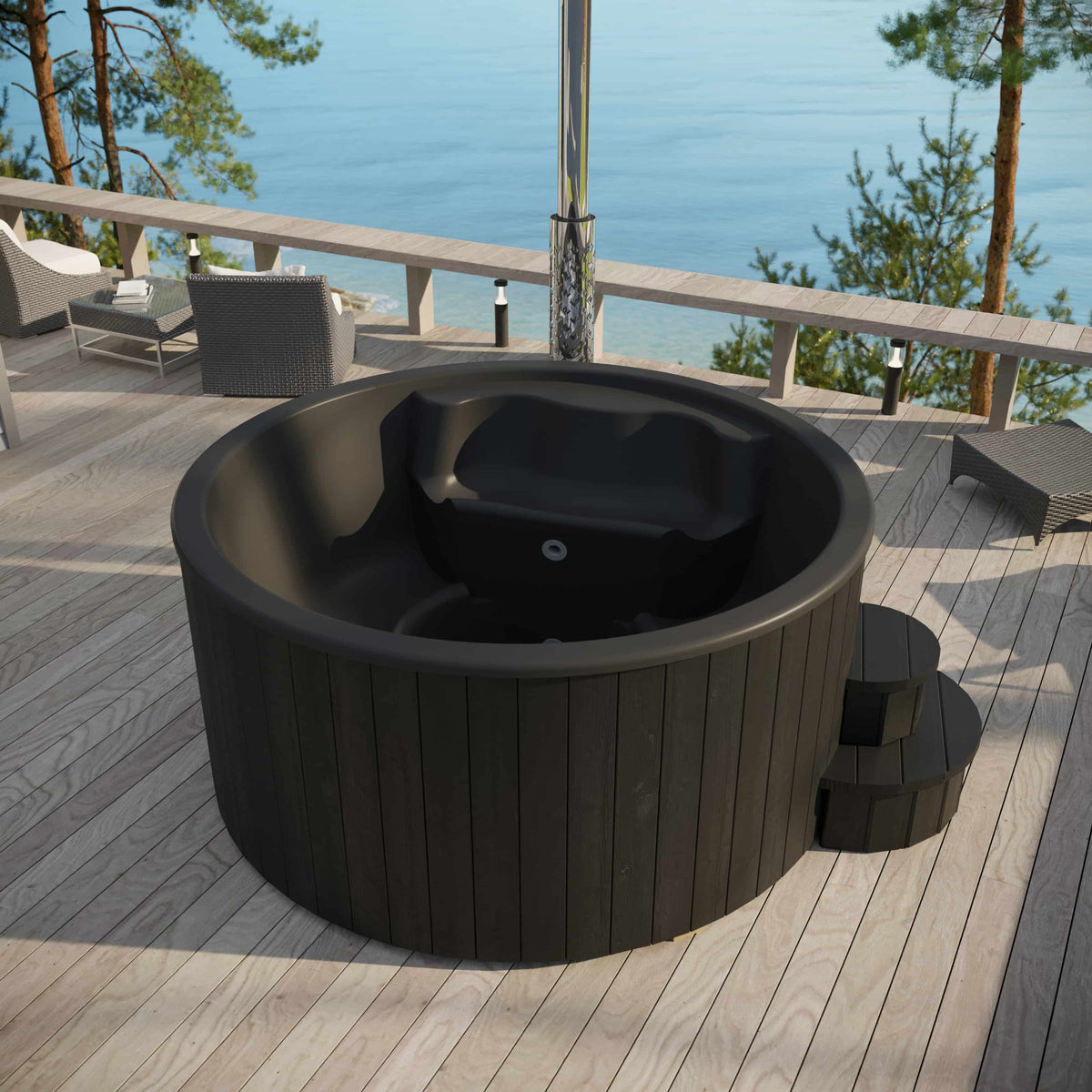 SaunaLife 2-6 Person Luxury Wood-Fired Hot Tub Spa | Model S4B/S4N