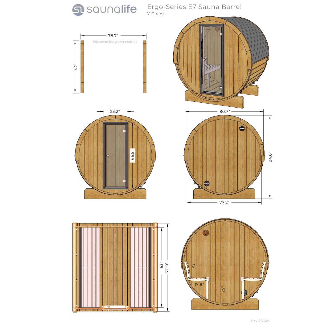 SaunaLife 4 Person 6&#39; Long Barrel Sauna | Ergo Model E7