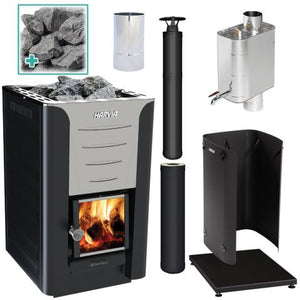 Harvia PRO 20 24kW Wood Burning Sauna Stove / Heater w/ Chimney Kit | WK200 Kit