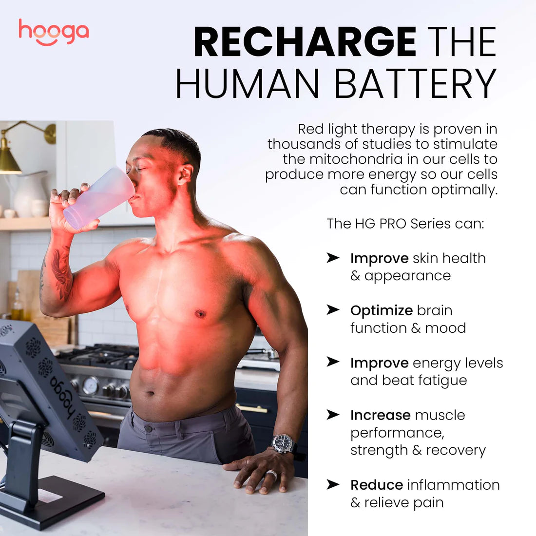 Hooga HG PRO 300 - Small Red Light Therapy Portable Panel For Face and Body - Fitness Recovery Lab