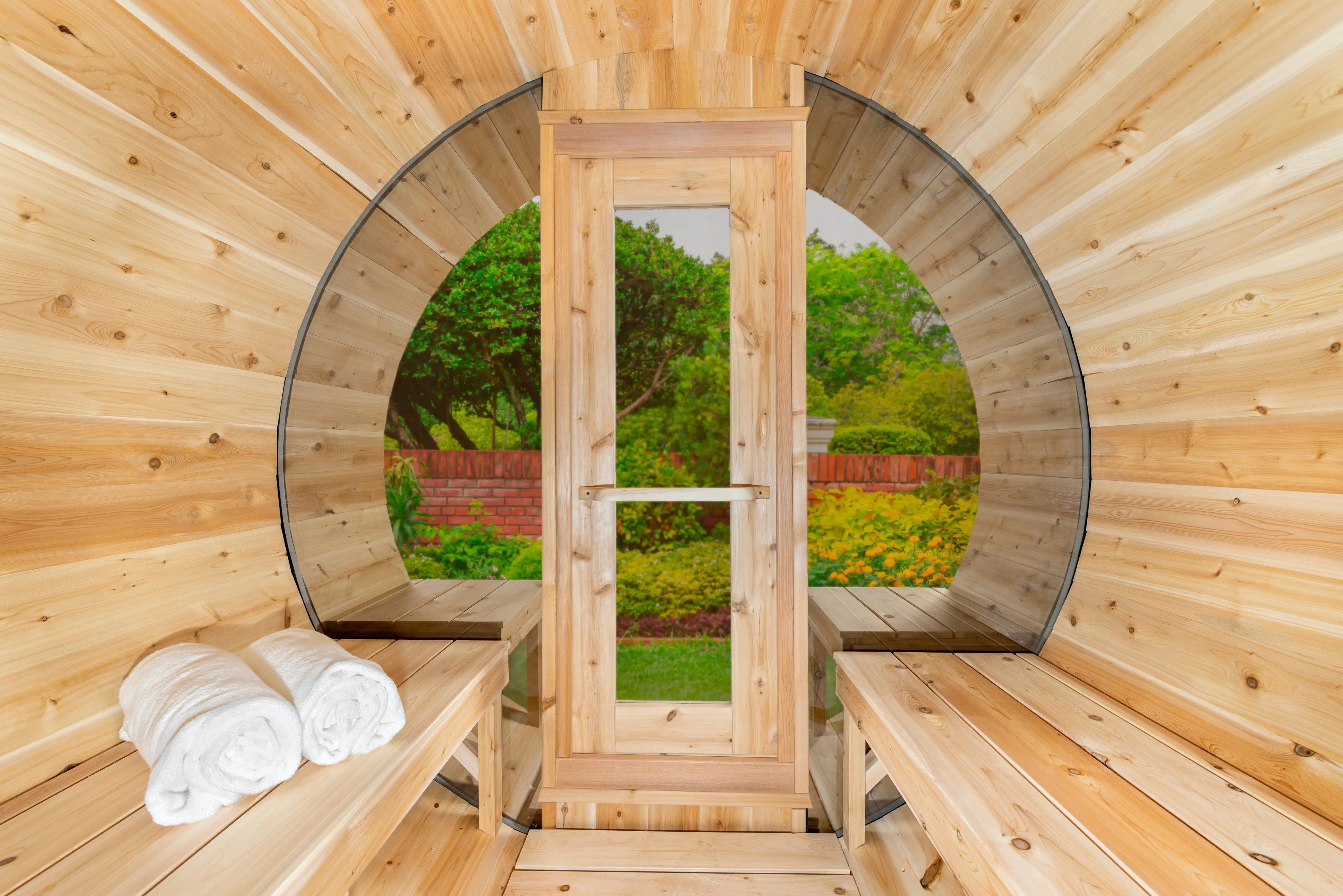 Dundalk Serenity Barrel Sauna 2-4 Persons w/ Panoramic Glass | Fitness ...