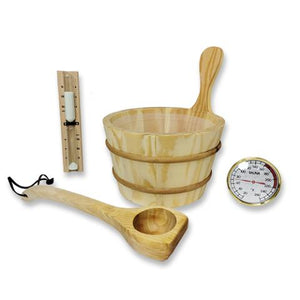 SaunaLife Spa Set 1 Bucket, Ladle, Timer and Thermometer - Sauna Accessory Package