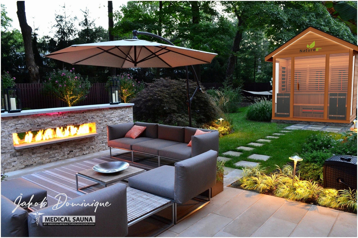 Medical Breakthrough Saunas - Nature 8 Plus - 4 Person Hybrid Steam And Infrared Outdoor Sauna - Fitness Recovery Lab
