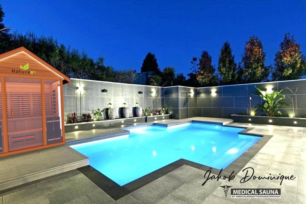 Medical Breakthrough Saunas - Nature 8 Plus - 4 Person Hybrid Steam And Infrared Outdoor Sauna - Fitness Recovery Lab